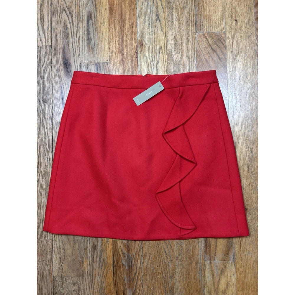 NWT J.Crew‎ 100% Wool Ruffle Mini Skirt Red Poppy Size 10 Lined